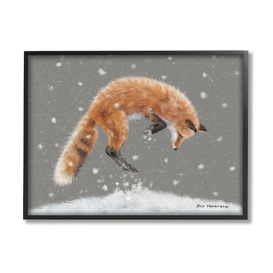 Stupell Industries Jumping Fox Winter Snowfall Framed Giclee Art